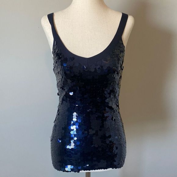 intuitions Tops - Intuitions | NWT Sz M Medium navy silk sequin tank